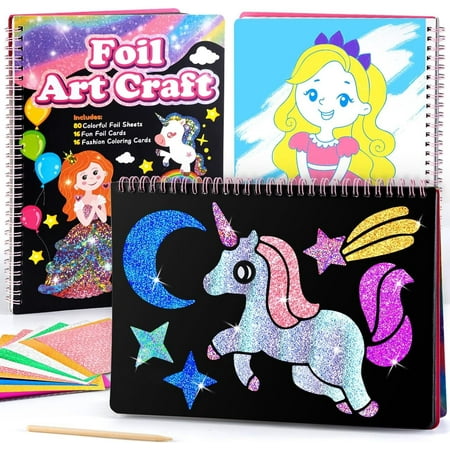 Fun Foil Art Kit for Kids - Art Craft Activity for Kids ? DIY Foil Coloring Kits for Girl Toys Age 3-5,Idea Birthday Christmas Gift for Girl Boy Children 3 4 5 6 7 8 9 Year Old