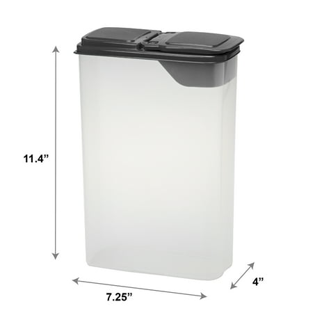 Mainstays Small Cereal Dispenser, Clear Plastic, Gray Lid, 16-Cups (1 Each) 7.25" x 4" x 11.25"