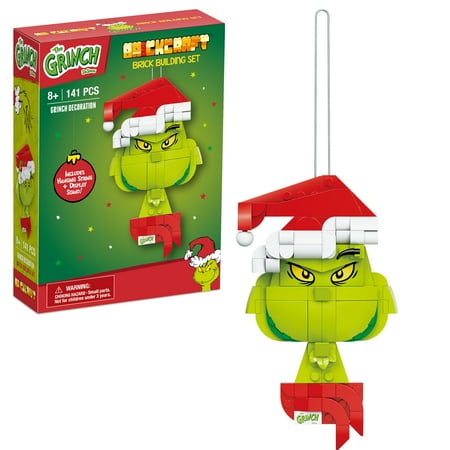 Brickcraft Grinch Decoration Brick Building Kit (141-Plastic Piece Set), Limited Edition, Hanging Christmas D?cor, Toy Gift Idea for Boys and Girls Ages 8 Years Old and up