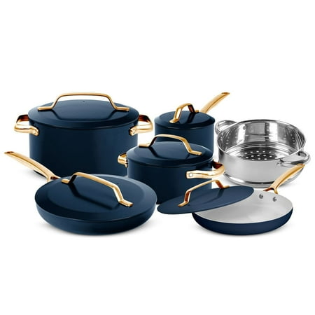 Gotham Steel Nonstick Pots and Pans 11 Piece Set Ceramic Induction Cookware Kitchen Set Frying Skillet Saucepan, Navy Blue, Blue