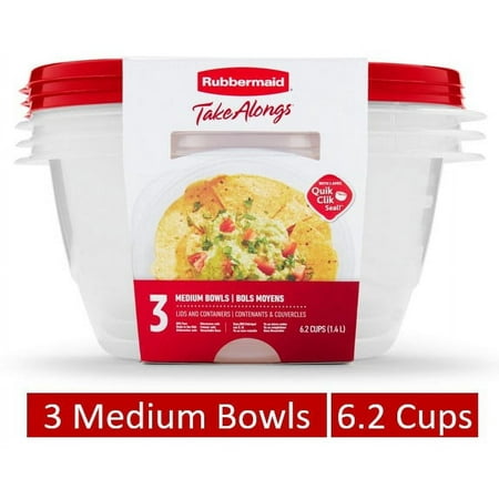 Rubbermaid TakeAlongs 6.2 Cup Serving Bowl Food Storage Containers, Set of 3, Red, Red, 3