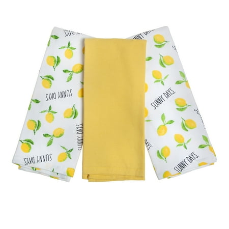 Rae Dunn Lots of Lemons Kitchen Towels Set, 3 Pack, Yellow & White