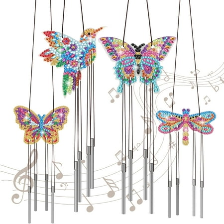 TSV 4pcs Wind Chimes Art and Craft Kit, DIY Diamond Painting Kit, Hanging Ornament for Garden