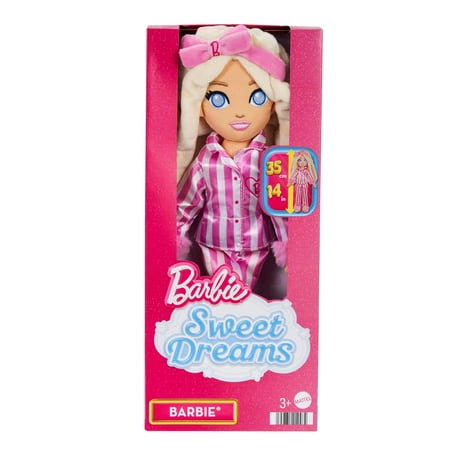 Sweet Dreams Barbie ?Malibu? Plush Soft Doll in Bedtime Outfit with Bow Headband, 13.5 Inch