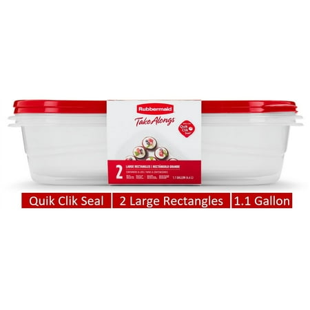 Rubbermaid TakeAlongs, 1 Gallon, 2 Packs, Red, Large Rectangular Plastic Food Storage ContainersRed,