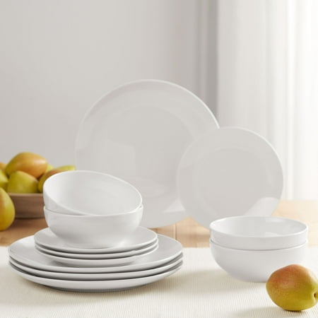 Mainstays Glazed White Stoneware Dinnerware Set, 12-Pieces