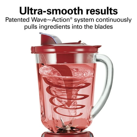 Hamilton Beach Wave Action Quiet Blender, 48 oz. Glass Jar, 12 Blending Functions, Red, 53531F