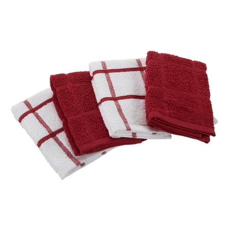 Mainstays 4-Pack 12?x12? Woven Kitchen Dish Cloth Set, Red Sedona