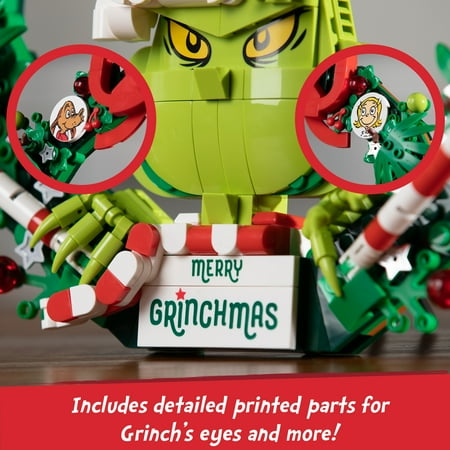 Brickcraft Grinch Wreath Brick Building Kit (523- Plastic Piece Set), Limited Edition Collectible, Christmas D?cor, Hanging Decoration, Toy Gift Idea for Boys and Girls Ages 8 Years Old and up