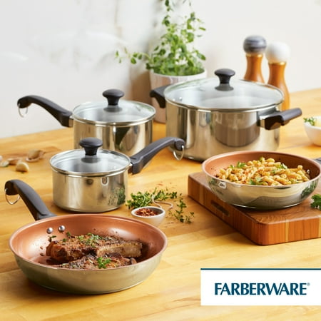 Farberware Classic Traditions 12 Piece Stainless Steel Pots and Pans Set with Ceramic Frypans
