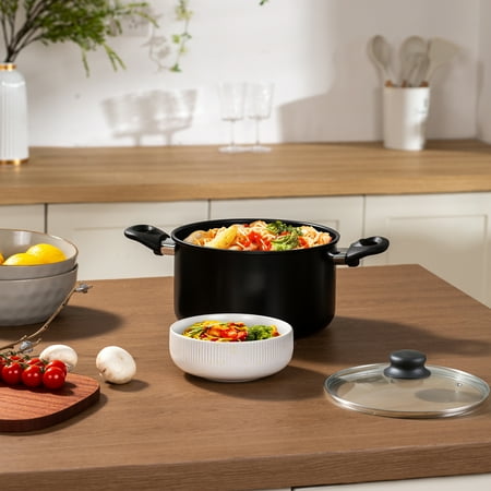 Mainstays Aluminum Black Non-Stick Coated 5QT Dutch Oven with Glass Lid Dishwasher Safe Easying Cleaing