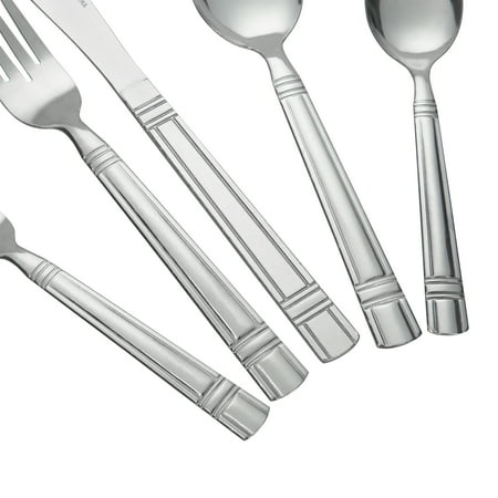 Mainstays 49 Piece Elena Stainless Steel Flatware and Organizer Tray Value Set Silver, Service for 8
