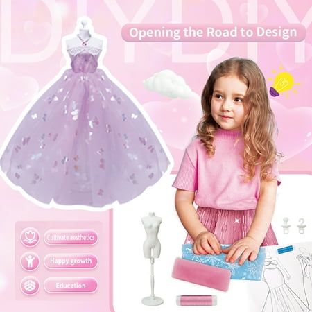 Adofi Fashion Designer Kit for Girls with 5 Mannequins, Sewing Kit for Girls Aged 6-12, Creativity DIY Arts & Crafts Kit for Kids, Girl Toys for Age 6 7 8 9 10 11 12 Year Old Gifts
