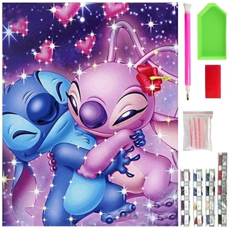 Lilo & Stitch Diamond Art Painting Kits for Adults and Beginners,5D DIY Cartoon Cross Stitch Kits,Full Drill Crafts for Kids Home Wall Decor Gift Diamond Dots 12" X 16"