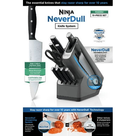 Ninja Foodi NeverDull 10-Piece Essential Knife System with Sharpener, Stainless Steel, K12010