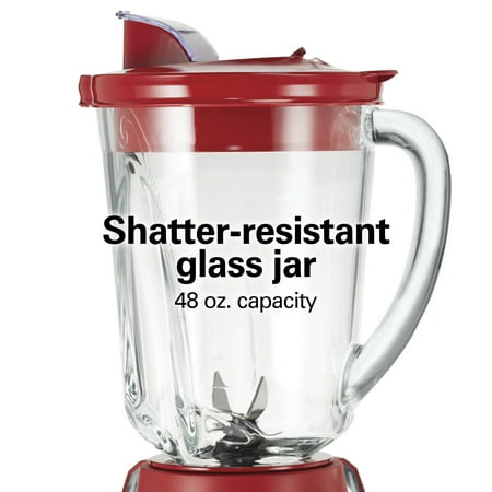 Hamilton Beach Wave Action Quiet Blender, 48 oz. Glass Jar, 12 Blending Functions, Red, 53531F
