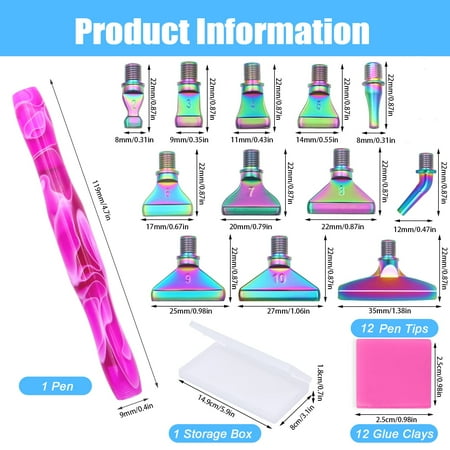 ZYNERY 25 Pcs Diamond Painting Pens Kit, 12 PCS Metal Screw Thread Tips Stainless Steel Tips with 12 Clay, Diamond Art Pens 5D Diamond Painting Tools Accessories for DIY Crafts (Gradient color)