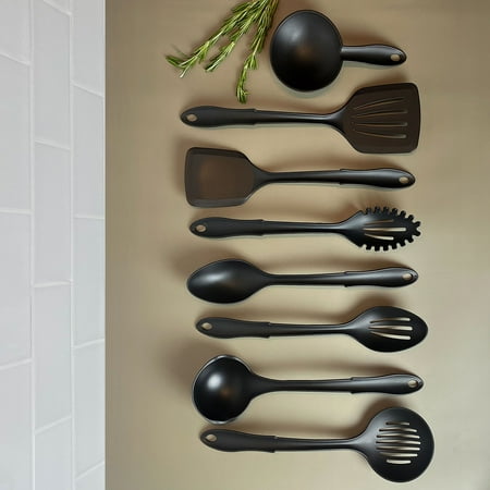 Mainstays 8-Piece Nylon Kitchen Utensil Set with Connector Ring, Black Plastic