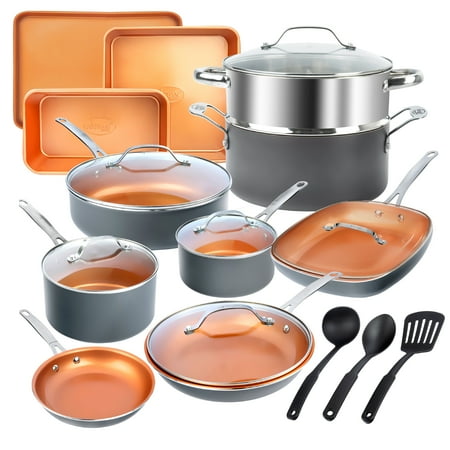 Gotham Steel Nonstick Pots and Pans 20 Pcs Set Ceramic Cookware Bakeware Kitchen Set With Frying Skillet CopperGray,