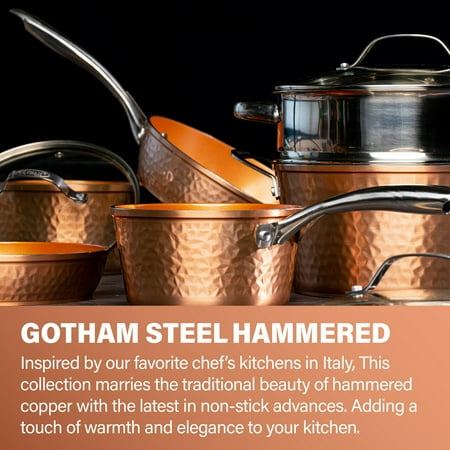Gotham Steel Hammered Nonstick Pots and Pans 10 Pcs Kitchen Ceramic Cookware Set Cooking Frying Skillet Sauce Pan
