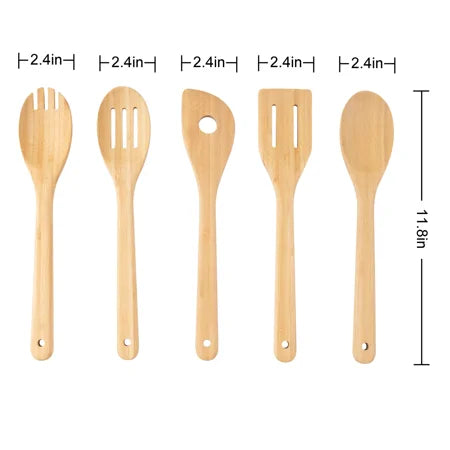 Mainstays 5pk Bamboo Spoons for Cooking, Kitchen Essential Tools Set