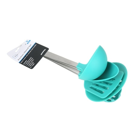 Mainstays Stainless Steel and Nylon Cooking Tool Set, Spoon, Spatula, Ladle, Pasta Spoon and Skimmer Assorted Colors