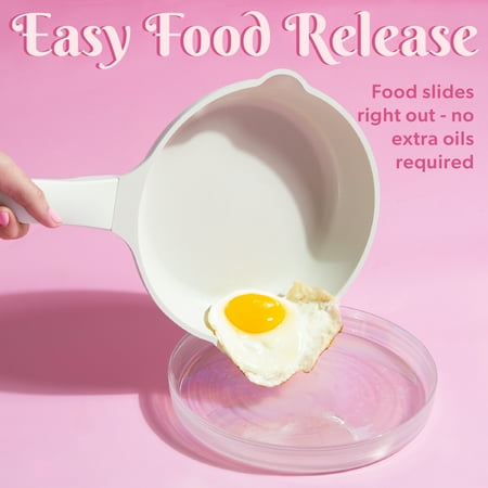 Paris Hilton Clean Ceramic Nonstick Cast Aluminum Cookware Set with Heart Knobs, Iridescent White, Other