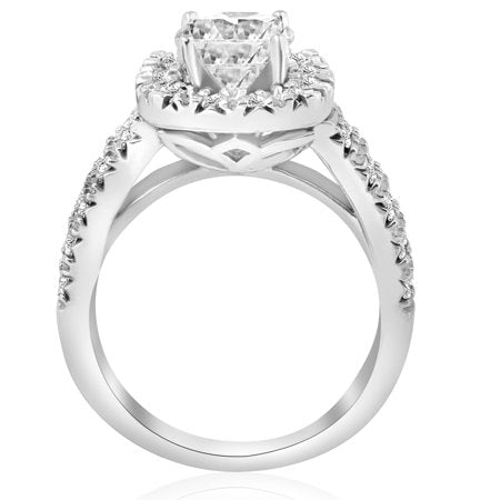 2 Ct Diamond Cushion Halo Engagement Ring Double Row Solitaire White Gold, White Gold, 8