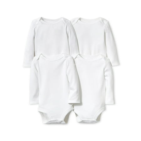 Little Star Organic Baby Unisex 4 Pk Long Sleeve Bodysuits, Size Preemie-24 Months, White, Preemie