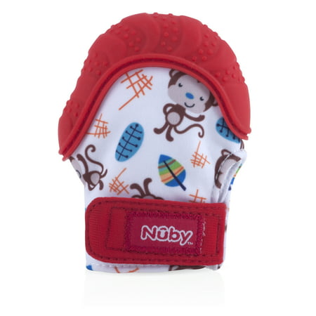 Nuby Baby Teething Mitten, Choose Character, Red Monkey, One Size