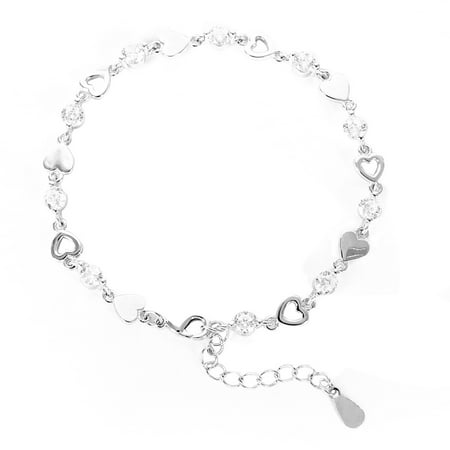 Willstar Crystal Heart Charm Bracelet Fashion Heart Link Bracelet Gift for Women & Girls-Silver