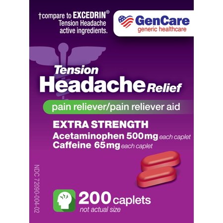Gencare - Tension Headache Relief Extra Strength (200 Caplets) | Acetaminophen & Caffeine