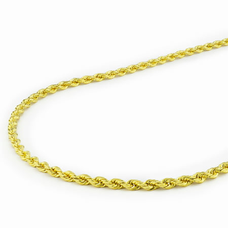 Nuragold 14k Yellow Gold 2mm Rope Chain Diamond Cut Pendant Necklace, Womens Mens Jewelry 16" - 30"
