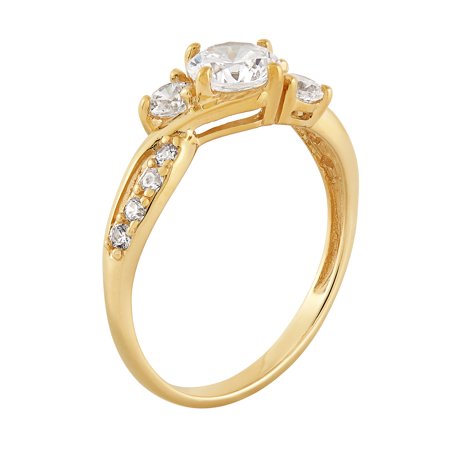 Brilliance Fine Jewelry 3 Stone Cubic Zirconia Ring in 10K Yellow Gold,Size 9