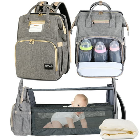 HAPPYLUOKA Diaper Bag with Changing Station, 3 in 1 Large Capacity Multi-Functional Baby Nappy Bag for Girls & Boys, GrayGray,
