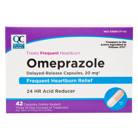 Quality Choice Omeprazole Delayed-Release Acid Reducer Capsules 20mg, 42 Count