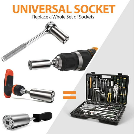 Universal Socket Tools Gifts for Men Dad - 2pcs Socket Set with Power Drill Adapter Cool Stuff, Super Universal Socket Grip Gadgets for Men, Tool for Men Women Husband, Stocking Stuffers for Men