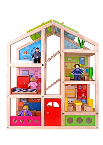TOYSTER'S Wooden Dollhouse Playset with Furniture | Adorable 6-Story Wood Doll House for Toddler Girls and Boys | Colorful Play House Encourages Imaginative Play and Improves Fine Motor Skills