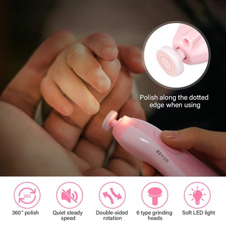 Electric Baby Nail Trimmer | Safe Newborn Toddler Nail File Clippers Kit for Triming and Polishing with LightPink,