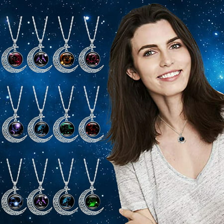 muxika 12 Constellation Moon Necklace Silver Dainty Jewelry Necklace Perfect Gifts for Mother's Day Present for Women Girls Teen