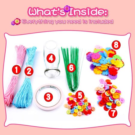 LNKOO 2 Pcs Flower Craft Kit for Kids - Arts and Crafts Make Your Own Button Felt Flowers Vase Project for Boys and Girls - Fun DIY Activity for Children Ages 4 5 6 7 8 9 10 Years Old