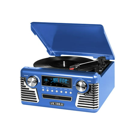 Victrola Retro Record Player Stereo with Bluetooth and USB Digital Encoding, BlueBlue,