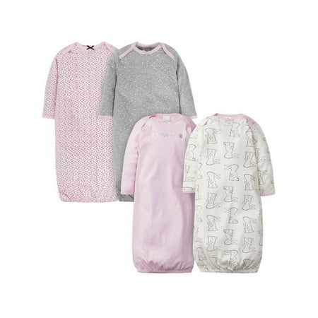 Gerber Baby Girls Lap Shoulder Gowns with Mitten Cuffs, 4-Pack