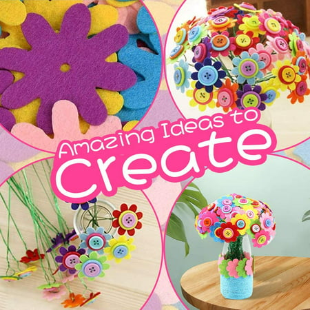 Homaful Flower Craft Kit for Kids Colorful Buttons and Felt Flower Kit Vase Arts Toy Craft Project for Girls and Boys Fun DIY Activity Gift for Children Ages 4 5 6 7 8 9 Years Old Birthday Xmas Gift