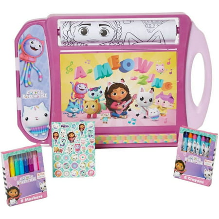 Gabbys Dollhouse Kids Roller Art Kit with Crayons Stickers and Markers Coloring Set