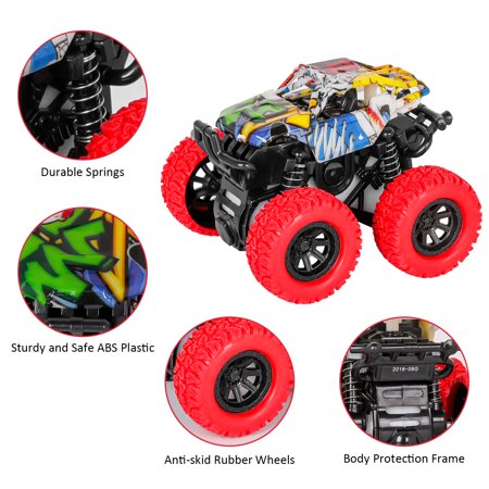 Toy Cars for 1 2 3 Year Old Boys, 2 Pack Monster Truck Toys Friction Powered Pull Back Push and Go for Kids Christmas Birthday Gift for Boys Girls