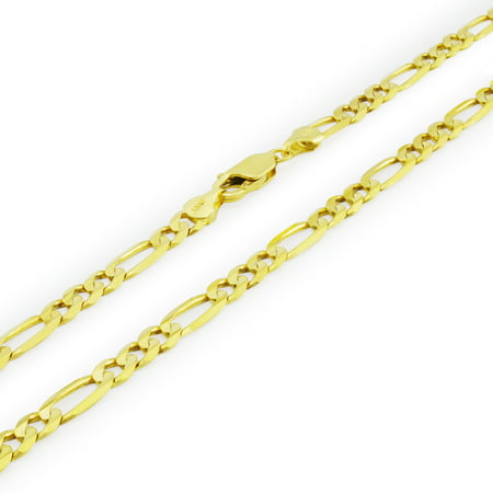 Nuragold 14k Yellow Gold 5.5mm Figaro Chain Link Pendant Necklace, Mens Jewelry with Lobster Clasp 18" - 30"