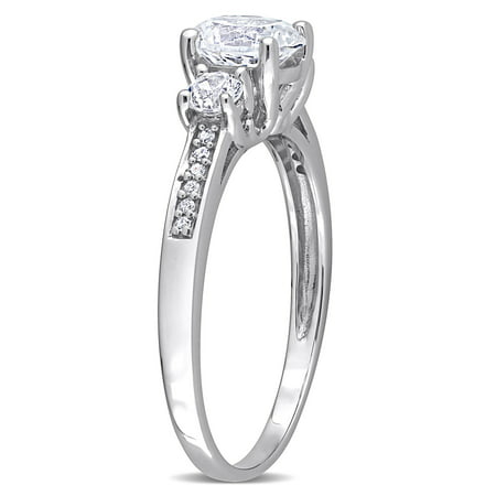 Miabella Women's 1-1/3 Carat T.G.W. Created White Sapphire and Diamond Accent 10kt White Gold 3-Stone Engagement Ring, 6