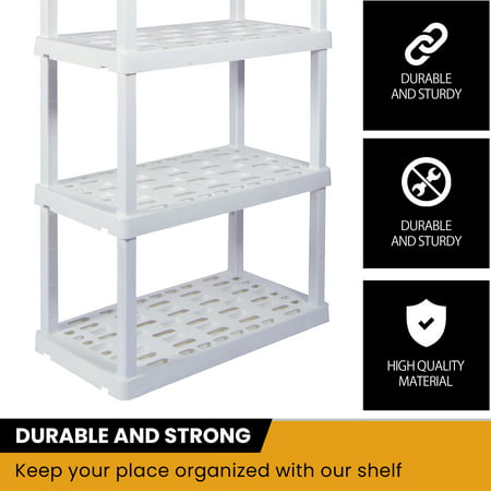 Hyper Tough 56" H x 14" D x 30" W 4 Shelf Plastic Garage Shelves, Pack of 2 Storage Shelving Units, White 400 lbs Capacity