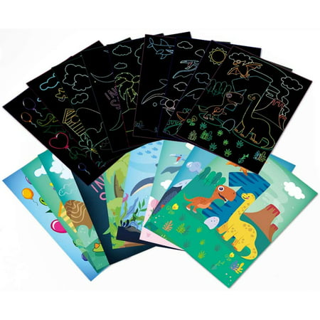 Dinosaur Scratch Artcards Set for Kids - Dinosaur Scratch Paper Art Kit with Scratch Stick,Craft Art Pack Scratch Off Arts,Birthday Gifts Dinosaur Party Game